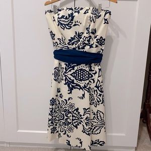 Strapless white & navy dress Sz 10